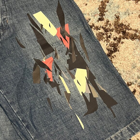 NWT Vintage Don Abstract Baggy Jean Shorts Size 30 Y2K - Picture 3 of 8